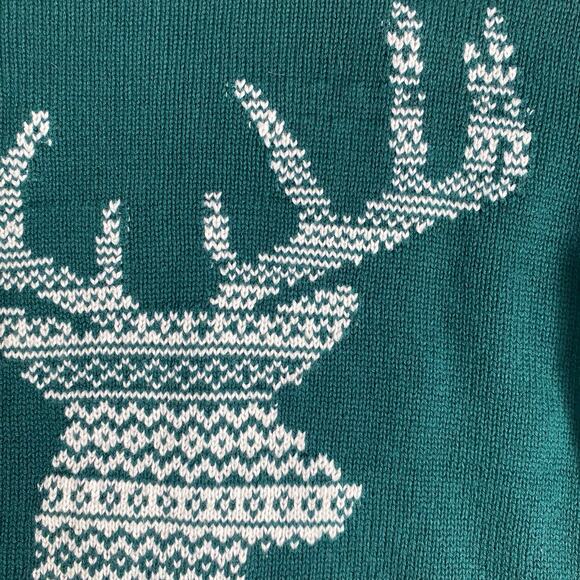 GYMBOREE Reindeer Knit Sweater Size 5-6 Green Winter Holiday Christmas Deer Crew - Picture 4 of 6